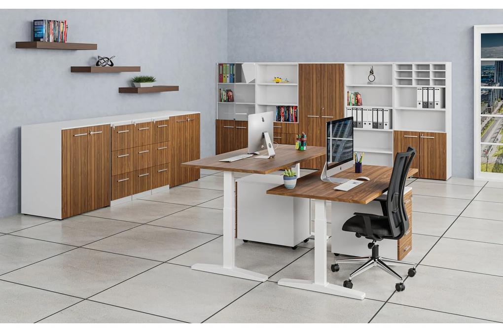 Kombinovaná kancelárska skriňa PRIMO WHITE, dvere na 2 poschodia, 2128 x 800 x 420 mm, biela/orech