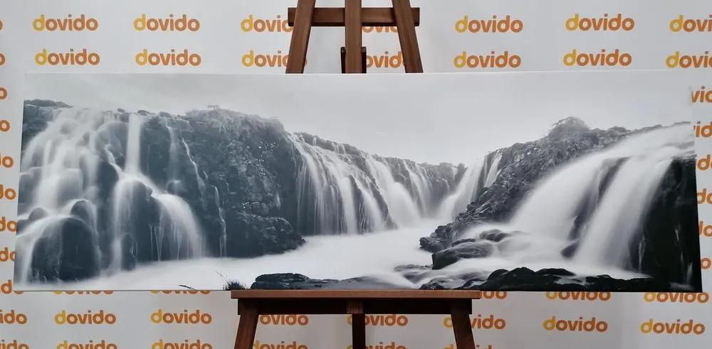 Obraz Islandské vodopády v čiernobielom prevedení
