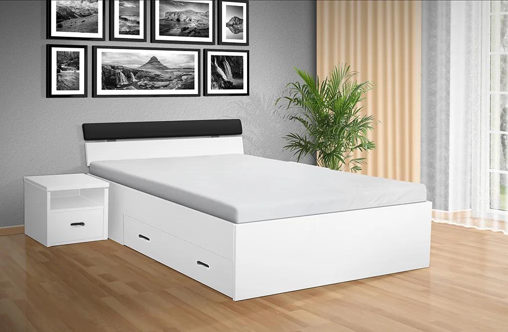 Nabytekmorava Drevená posteľ RAMI -M 160x200 cm dekor lamina: BÍLÁ 113, matrac: BEZ MATRACÍ
