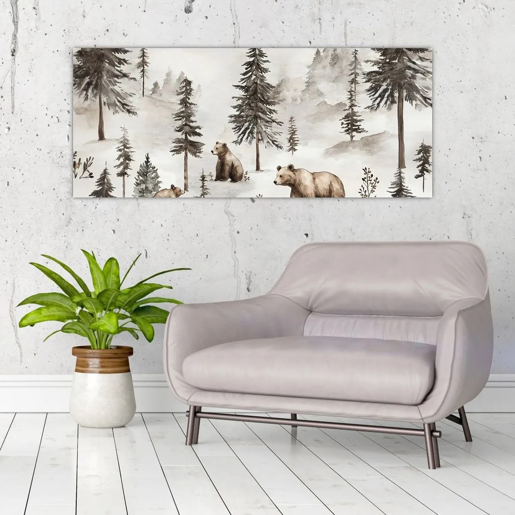 Obraz - Les s medveďmi (120x50 cm)