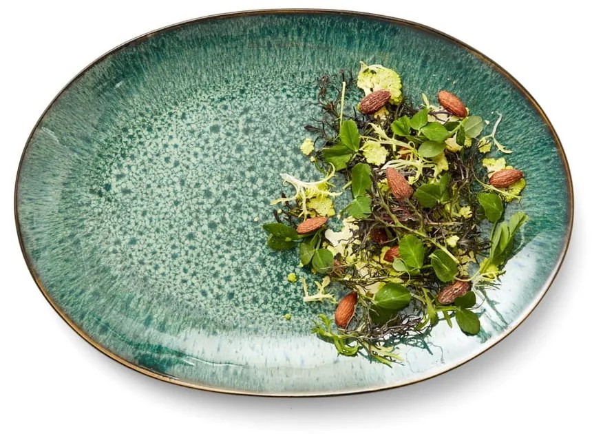 Zelený/čierny servírovací kameninový tanier Gastro Green/Black – Bitz