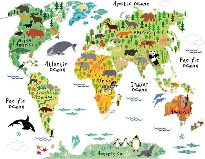 Veselá Stena Samolepka Detská mapa Sveta