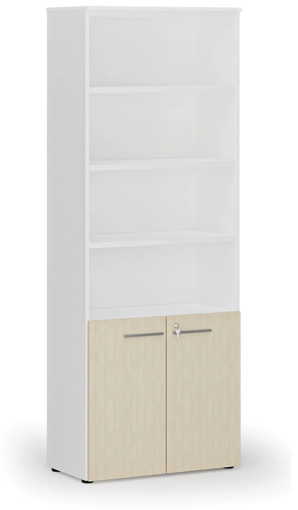 Kombinovaná kancelárska skriňa PRIMO WHITE, dvere na 2 poschodia, 2128 x 800 x 420 mm, biela