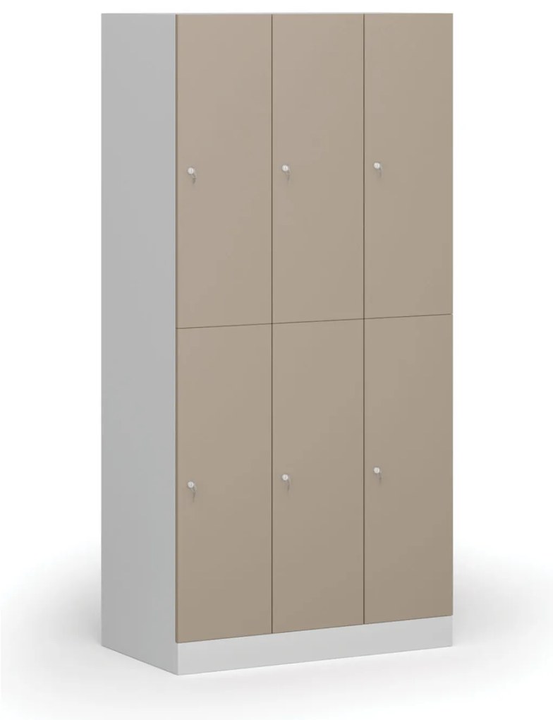 Šatníková skrinka S1 s úložnými boxmi, 6 boxov, 1850 x 900 x 500 mm, cylindrický zámok, béžové dvere