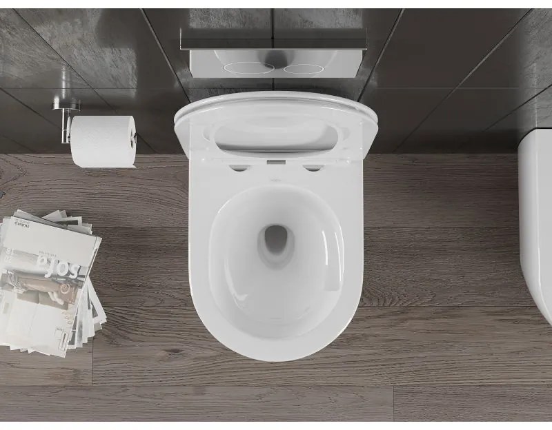 Mexen Carmen, závesná WC misa 490x365x340 mm, Rimless Tornádo + WC sedadlo z duroplastu, biela lesklá, 30880400T
