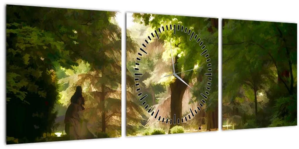 Obraz parku (s hodinami) (90x30 cm)