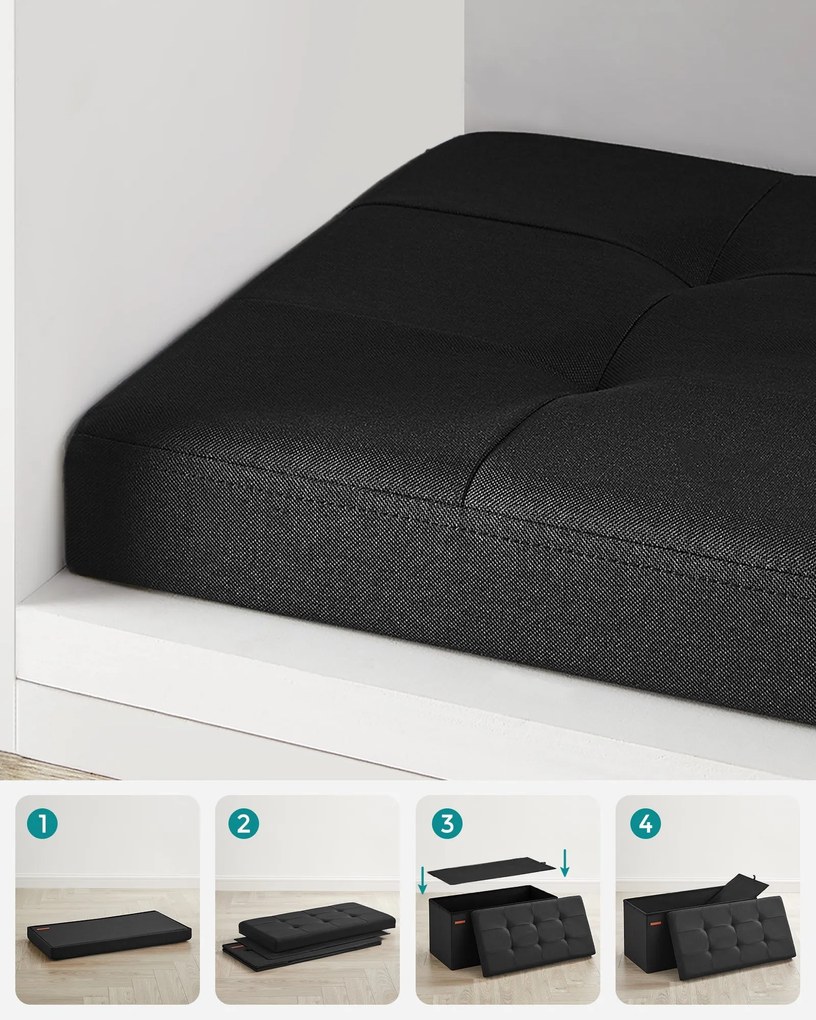 SONGMICS úložný taburet, skladací sedací pult, 38×76×38 cm, čierny