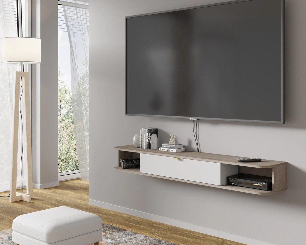 TV stolík/skrinka Ikaro (dub sonoma + biela). Akcia -23%. Vlastná spoľahlivá doprava až k Vám domov. 1124939