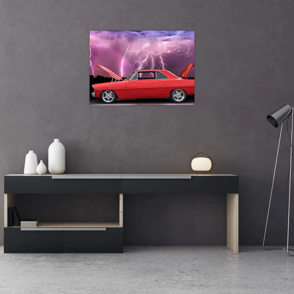 Sklenený obraz červeného auta (70x50 cm)
