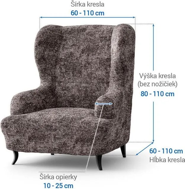 Bielastické poťahy MARMO hnedé kreslo ušiak (š. 60 - 110 cm)