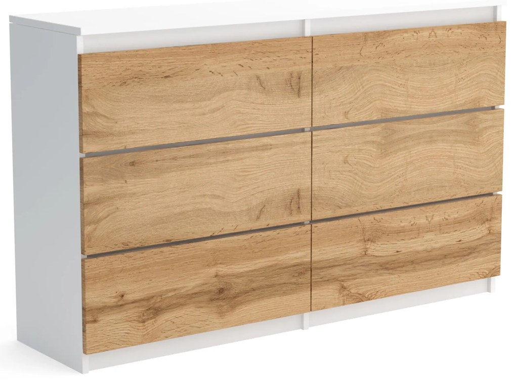 Veľká komoda 6 zásuviek ARIE šírka 120cm Biely/Wotan dub