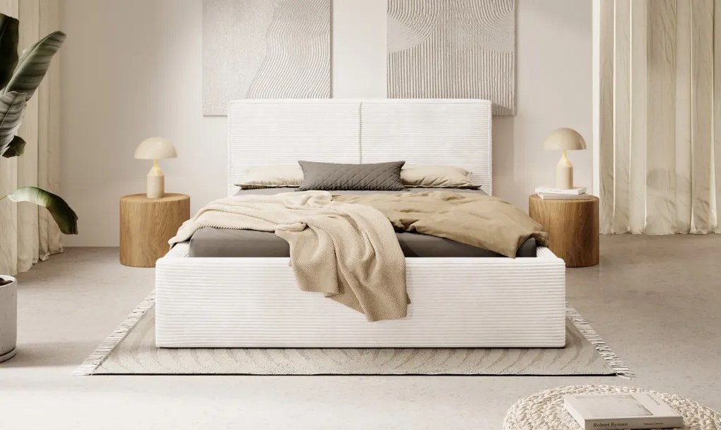 Posteľ Inez 180x200 cm, smotanovo biela štruktúrovaná látka