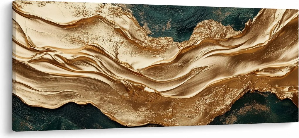 Obraz - Zelená abstrakcia so zlatom II. (120x50 cm)