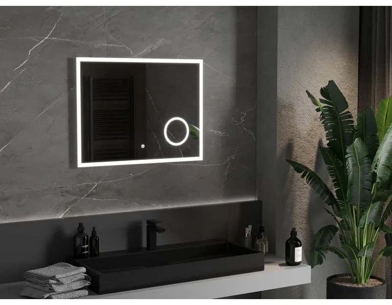 Mexen Kala, LED kúpeľňové zrkadlo s podsvietením a kozmetickým zrkadlom 80 x 60 cm, 6000K, ochrana proti zahmlievaniu, 9820-080-060-611-00