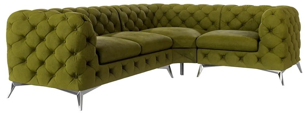 Zelená zamatová rohová pohovka (pravý roh/do L) Chelsea – Ropez