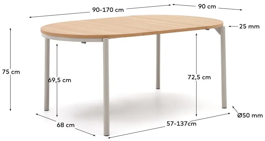 Okrúhly rozkladací jedálenský stôl s doskou v dubovom dekore v prírodnej farbe ø 90 cm Montuiri – Kave Home