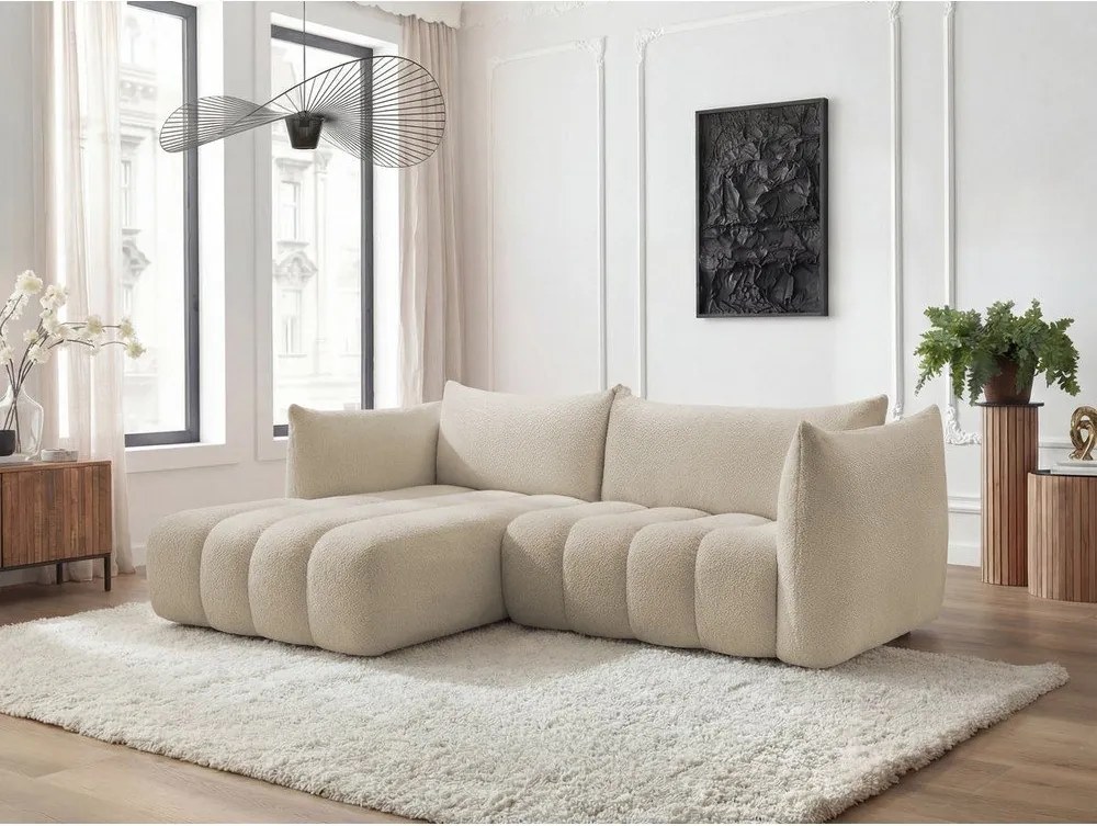 Béžová rohová pohovka z textílie buklé (ľavý roh/s leňoškou) Azra – Bobochic Paris