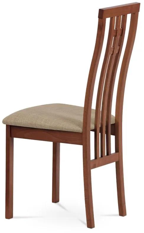 Drevená jedálenská stolička vo farbe čerešňa čalúnená látkou