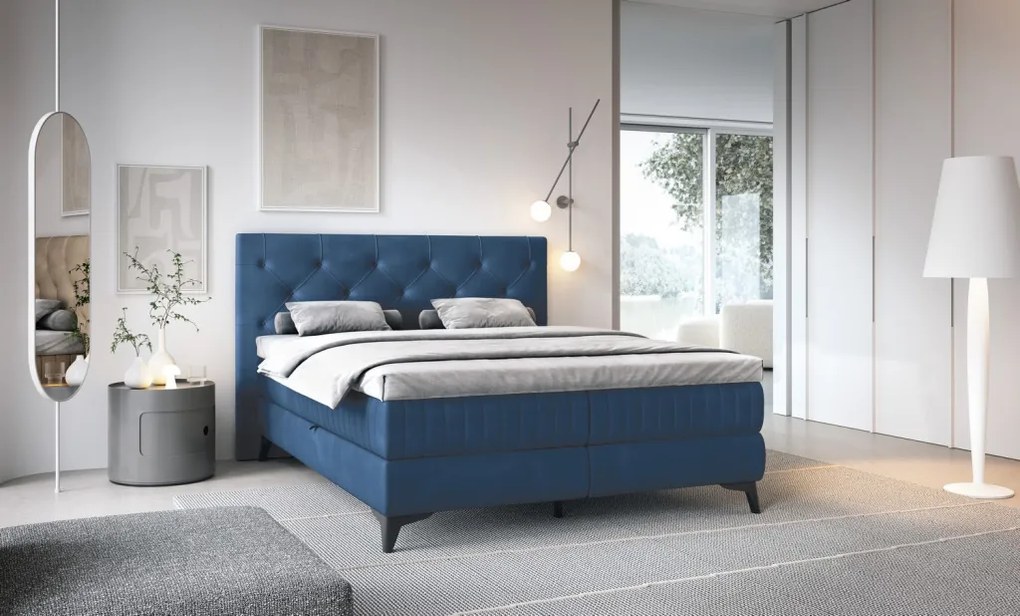 Posteľ Lusaka 180x200 cm, námornická modrá látka