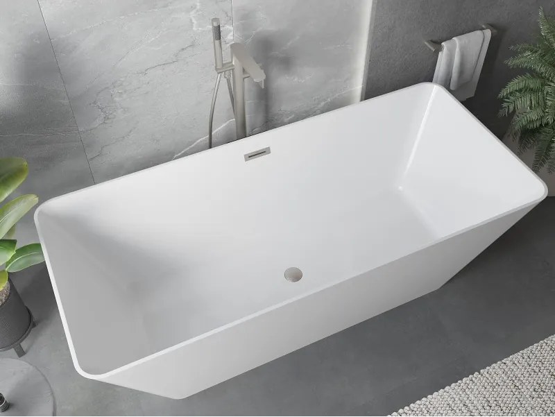 Mexen Velo Slim, voľne stojaca vaňa 170 × 75 cm, biela lesklá, oceľový prepad, 52811707500-97
