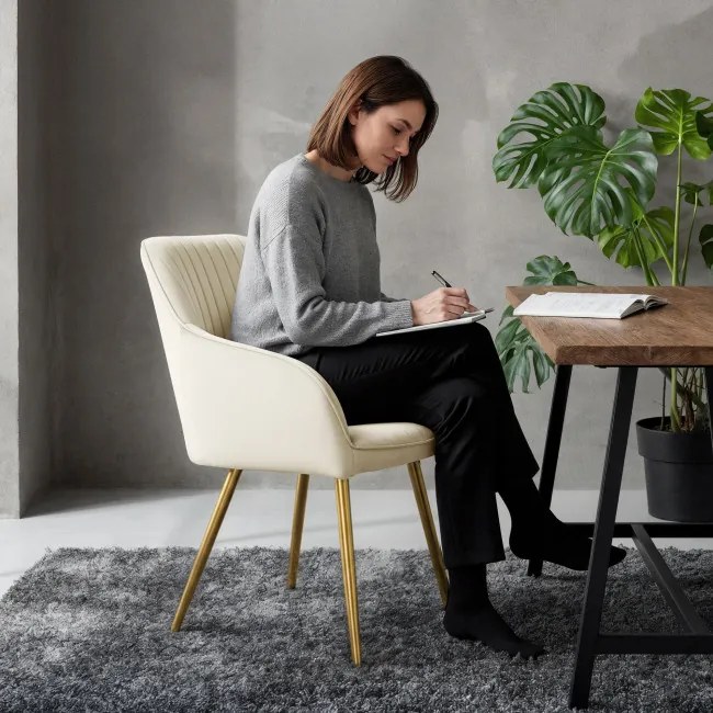 Sada šiestich jedálenských stoličiek FLORENCE zamatové, krémové / zlaté nohy (6 ks)