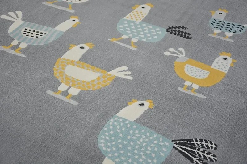styldomova Detský sivý koberec PASTEL sliepočky