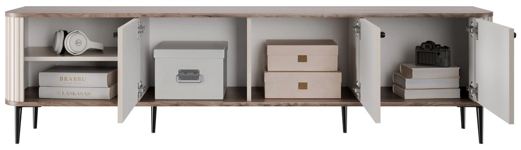 TV stolík Vespera 3D 187 cm - kašmírová / orech / čierne nožičky