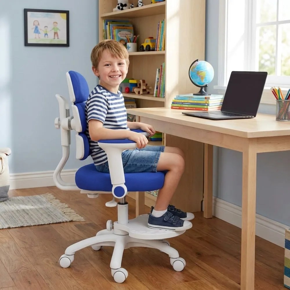 Detská rastúca stolička Neoseat KIDDY THREE — látka, prateľný poťah, tmavo modrá