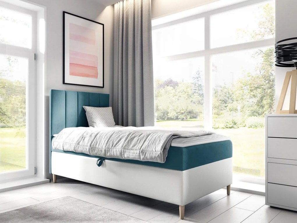 Kontinentálna posteľ Junior Kamire 1, Strana: pravá, Rozmer postele: 80x200, Dostupné poťahy: ekokoža Soft 017 (biela) + Fresh 34