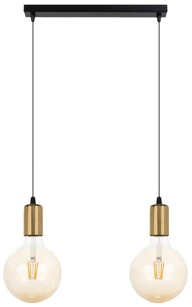 Luster na lanku MIROS 2xE27/60W/230V čierna/zlatá