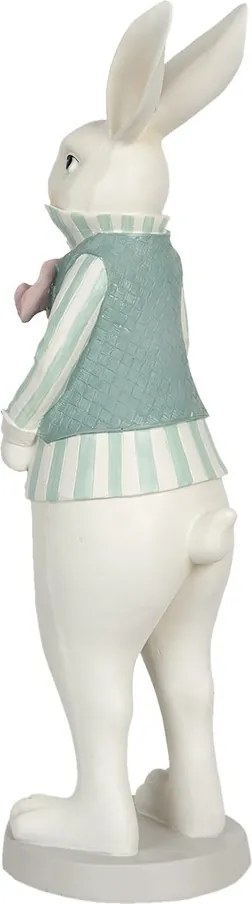 Biela dekorácia socha králik vo vestičke s paličkou - 17*15*53 cm