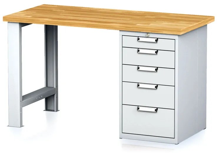 Alfa 3 Dielenský pracovný stôl MECHANIC I, pevná noha + dielenský box na náradie, 5 zásuviek, 1500 x 685 x 880 mm, sivé dvere
