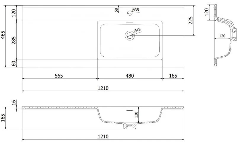 Mexen Otis, umývadlo na zapustenie 121 x 46,5 cm, pravé, biela lesklá, 25181200P
