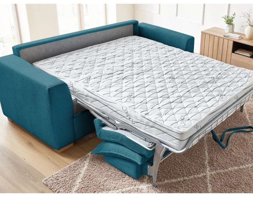 Modrá menčestrová rozkladacia pohovka 225 cm Augustin – Bobochic Paris