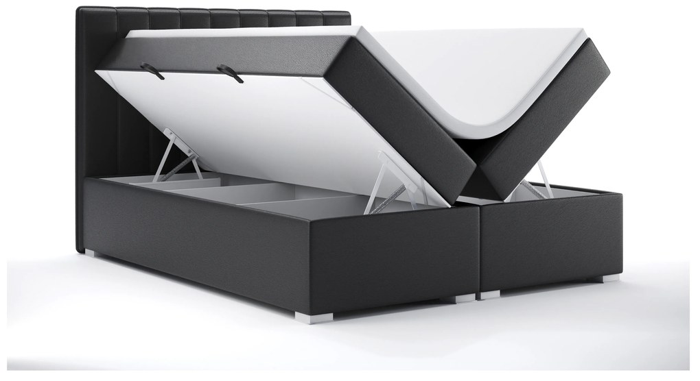 Manželská posteľ Boxspring 180 cm Ranaly (čierna ekokoža) (s úložným priestorom). Akcia -20%. Vlastná spoľahlivá doprava až k Vám domov. 1044312