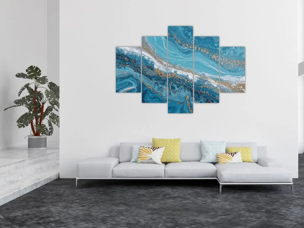 Obraz - Bledomodrý mramor so zlatom I. (150x105 cm)