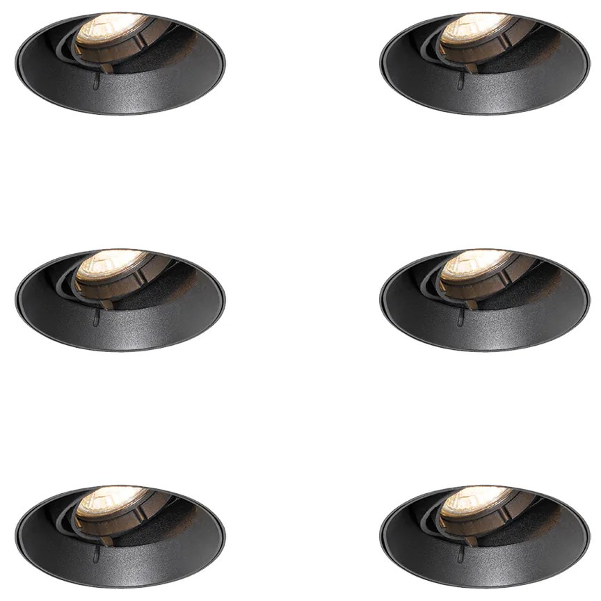Sada 6 moderných zapustených bodových svetiel čierna GU10 okrúhla bezrámová - Oneon