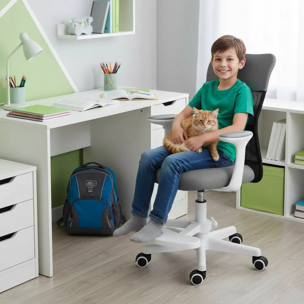 Detská stolička Neoseat MONKEY WHITE s podnožou — látka, biela / svetlo sivá