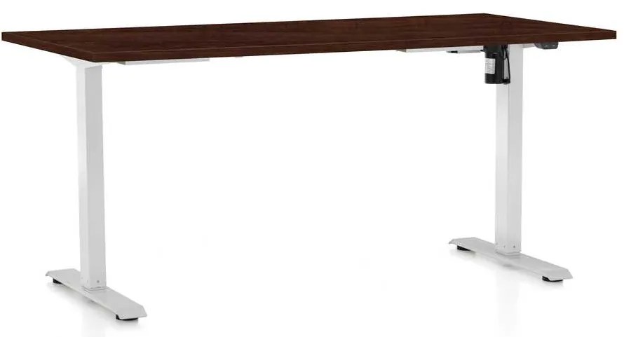Výškovo nastaviteľný stôl OfficeTech A, 160 x 80 cm, biela podnož, wenge