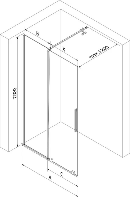 Mexen Velar, sprchová zástena s posuvnými dverami Walk-in 110 x 200 cm, 8mm šedé sklo, zlatá lesklá, 871-110-000-43-50