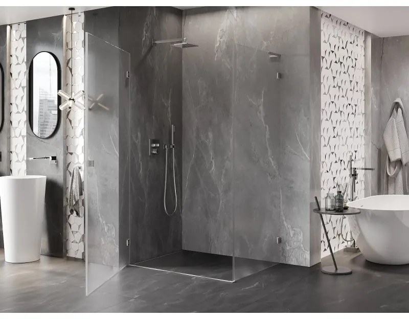 Mexen Lunar-B L, 1-krídlový sprchový kút, ľavý, 95 x 80 cm, 8mm číre sklo, brúsená oceľ profil, 832L-095-080-97-00-L