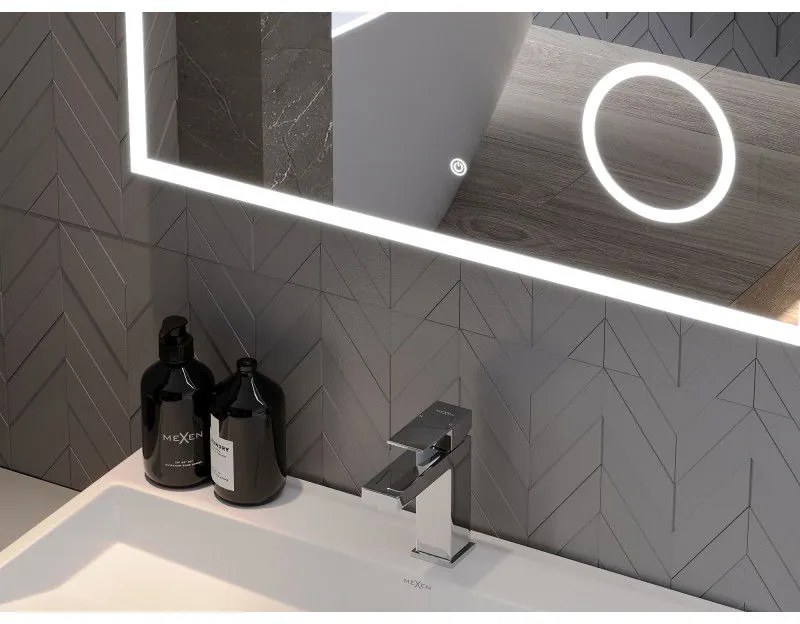 Mexen Kala, LED kúpeľňové zrkadlo s podsvietením a kozmetickým zrkadlom 100 x 80 cm, 6000K, ochrana proti zahmlievaniu, 9820-100-080-611-00