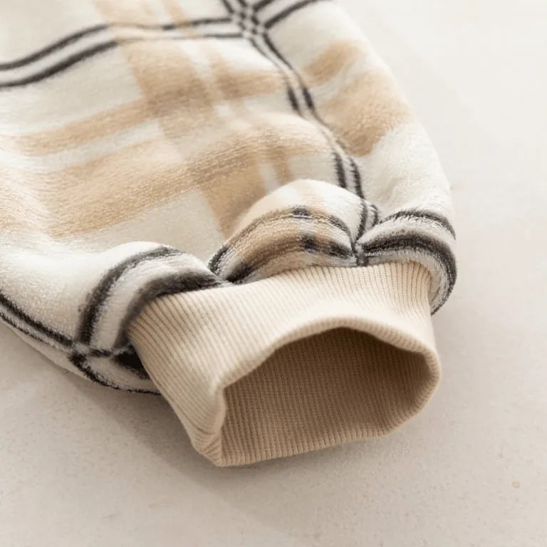 Baránková mikinová deka s rukávmi a kapucňou PLAID, krémová