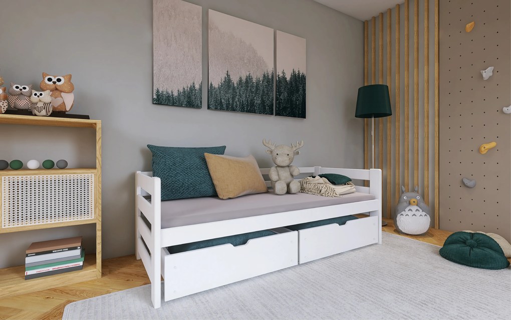 Detská posteľ z masívu EGO so šuplíkmi - 200x90 cm - biela