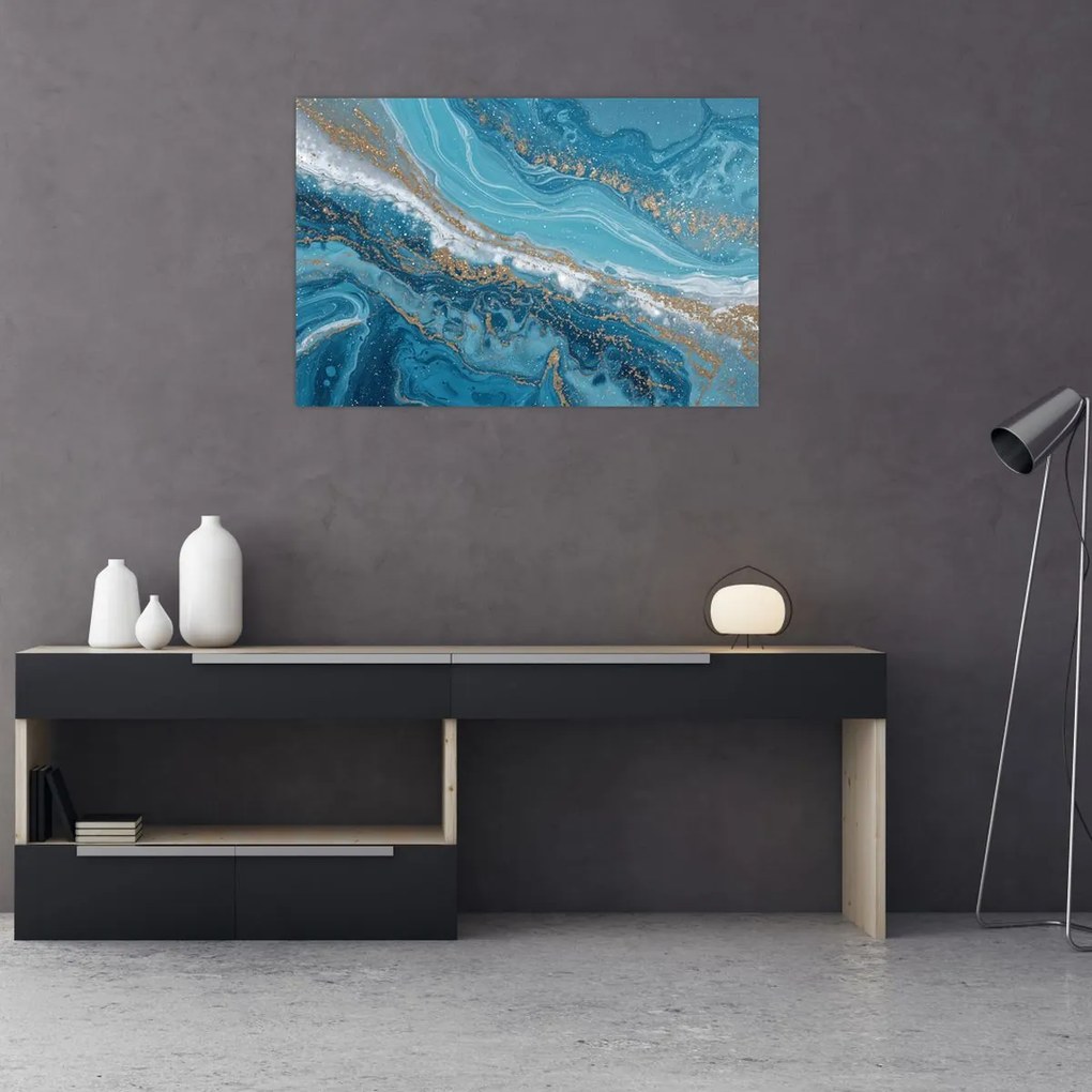 Obraz - Bledomodrý mramor so zlatom I. (90x60 cm)
