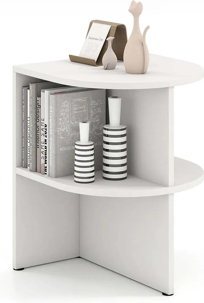 Polkruhový bočný stolík s otvorenými policami