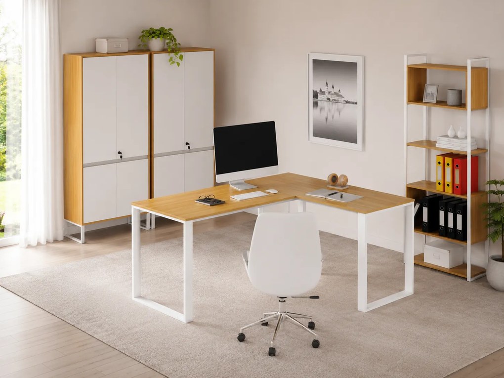 Rohový kancelářský stůl Houseland Nuvia Home 03 160 cm dub/bílý
