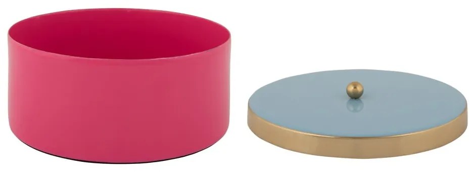 Ružový dekoratívny kovový úložný box ø 16x6 cm Double Funky – PT LIVING