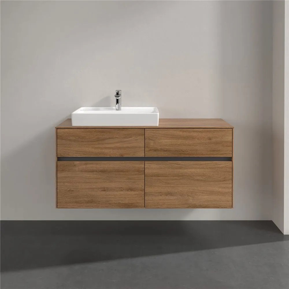 VILLEROY &amp; BOCH Collaro závesná skrinka pod umývadlo na dosku (umývadlo vľavo), 4 zásuvky, 1200 x 500 x 548 mm, Oak Kansas, C08200RH