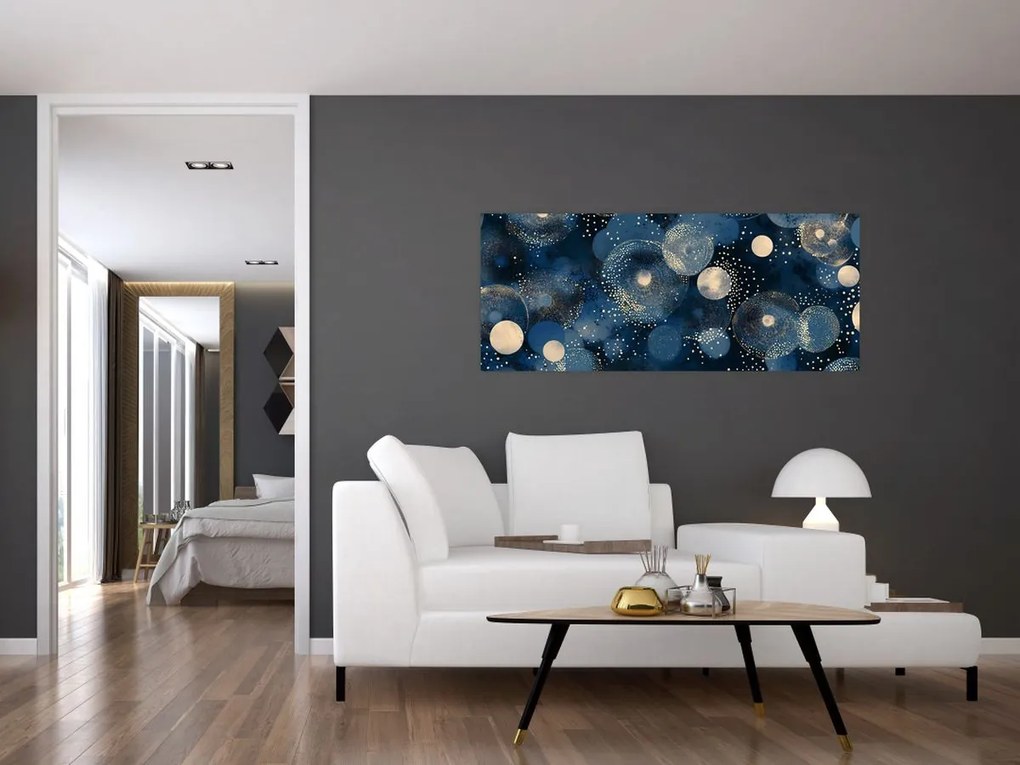 Obraz - Modro-zlaté krúžky (120x50 cm)